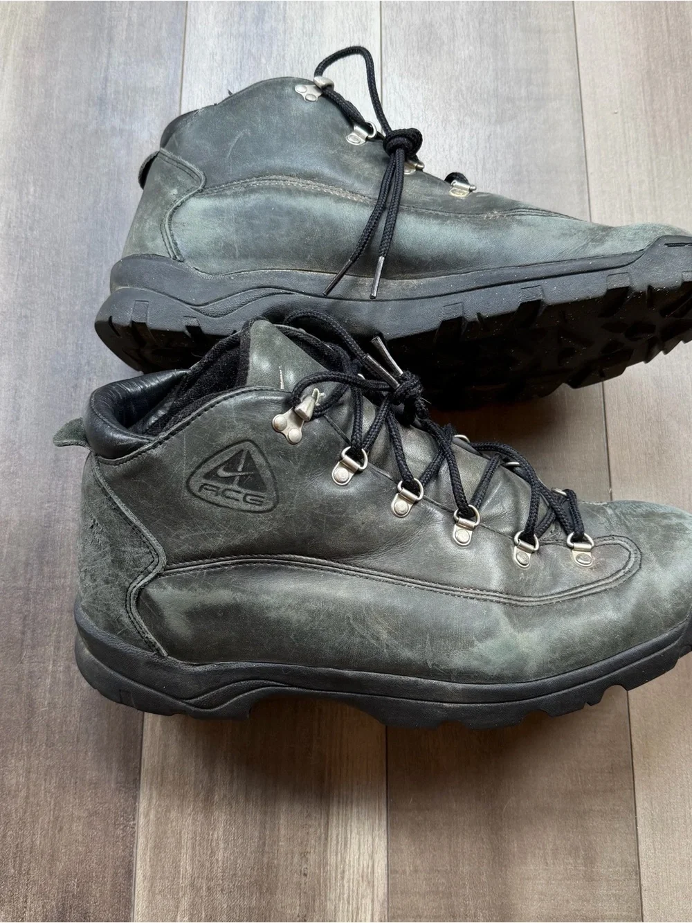 Vintage 90s Nike Air ACG Gray Leather Hiking Combat Boots Size 12 Outdoor